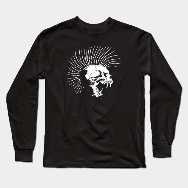 Fanged Skull with Mohawk Long Sleeve T-Shirt by RawSunArt